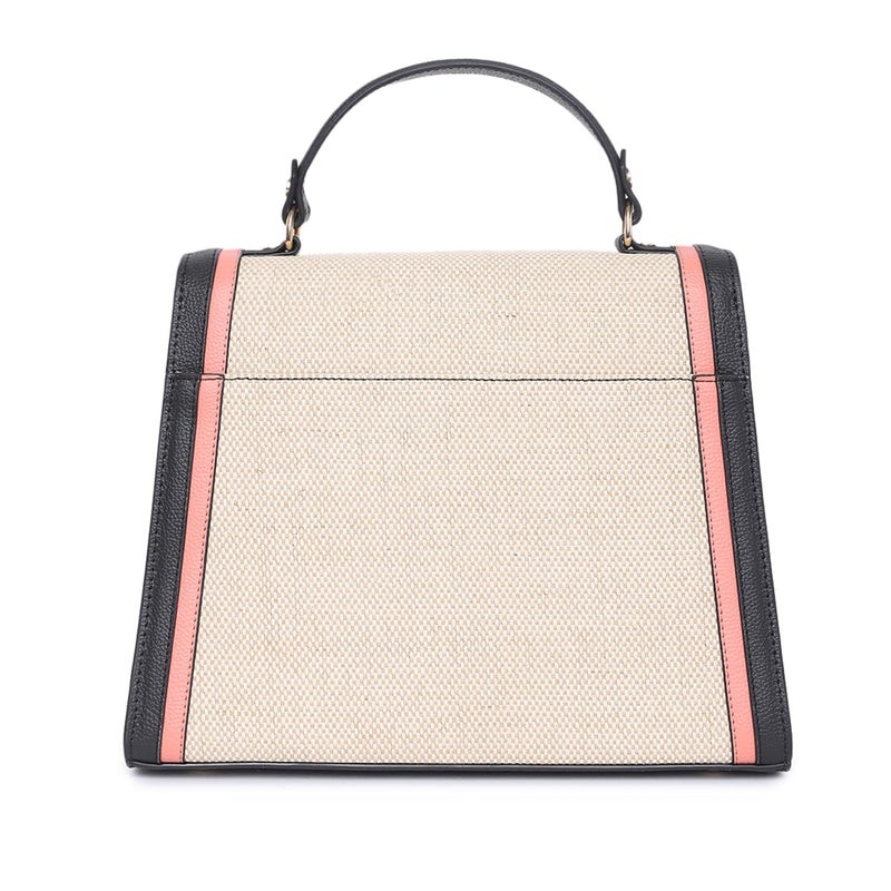 KLEIO Jute Canvas Top Handle Handbag for Women/Girls - Black Peach - Image 5